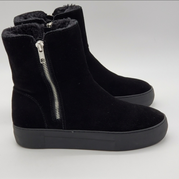 J/Slides Trulie Water Resistant Suede Platform Wedge Ankle Bootie with Faux Fur - Picture 7 of 13